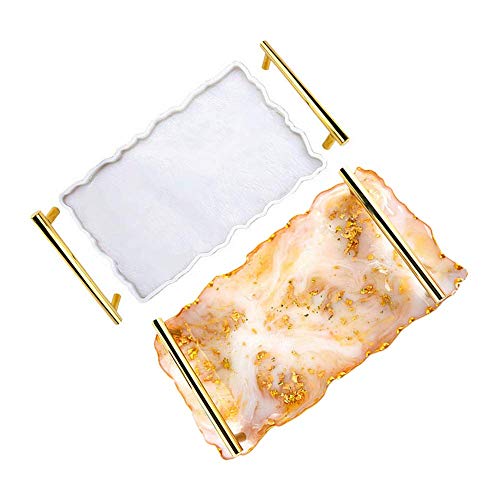 Plato de fruta de resina DIY Moldes de silicona Bandejas de fruta de ágata hueca Molde de resina de silicona con 2 mangos mentales Moldes de fundición de epoxi de arte grande para la decoración del ho