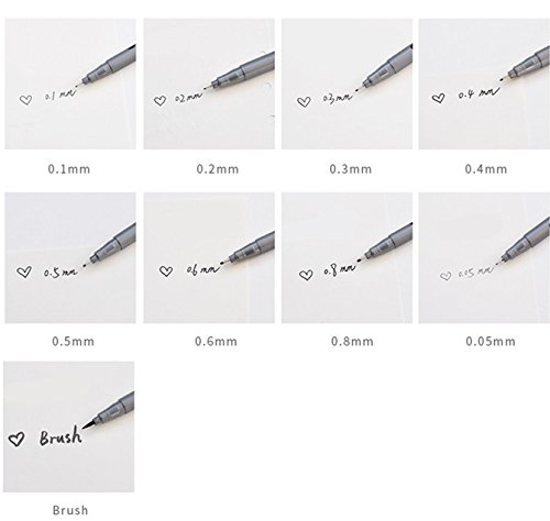 Plumas de Línea Fina,Fineliner Plumas Clasificado Punta Tamaños Negro 18 conjunto Rotuladores de Punta Fina con Pincel para Escritura Sketching Dibujo Entintando