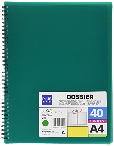 Plus Office 13461-40-GN - Carpeta con 40 fundas y espiral, color verde