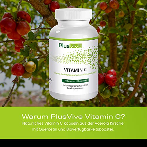 Plusvive - Vitamina C natural con bioflavonoides y matriz de biodisponibilidad, 180 cápsulas