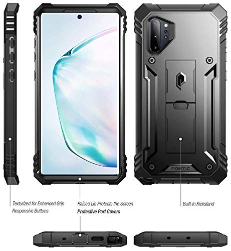 Poetic Galaxy Note 10 Plus Funda con Kickstand, sin Protector de Pantalla Incorporado, Serie Revolution Funda para amsung Galaxy Note 10+ Plus 5G, Negro