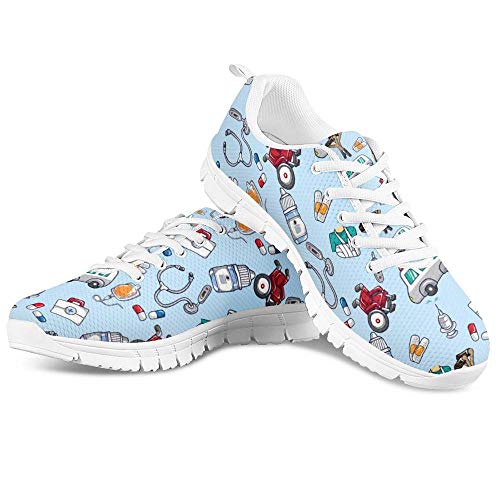 POLERO Sneaker Zapatillas de Deporte Nurse Bear Botiquín para Dama Mujer con Cordones 38 Talla Europea