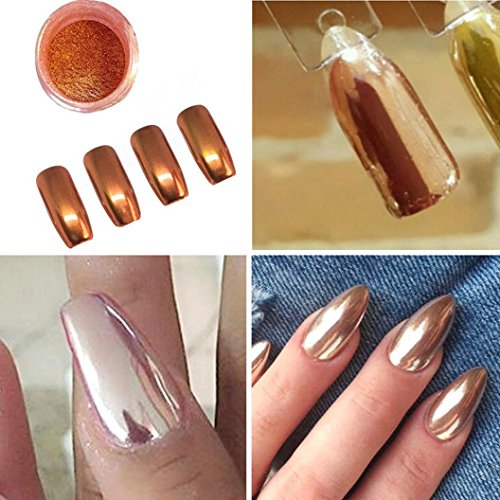 Polvo para manicura de ; brillante, cromado y efecto espejo, oro rosa
