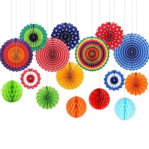 Pompones de Papel de Abeja de Papel Abanicos de Papel Decoraciones Arte Flores Decoración para la Fiesta Boda Cumpleaños Jardín Infantil 16 Piezas Color Multi