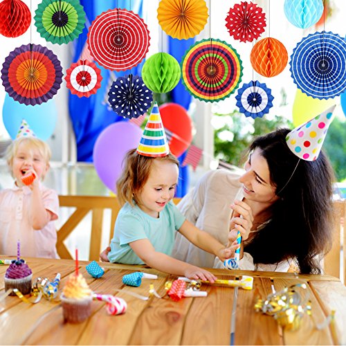 Pompones de Papel de Abeja de Papel Abanicos de Papel Decoraciones Arte Flores Decoración para la Fiesta Boda Cumpleaños Jardín Infantil 16 Piezas Color Multi