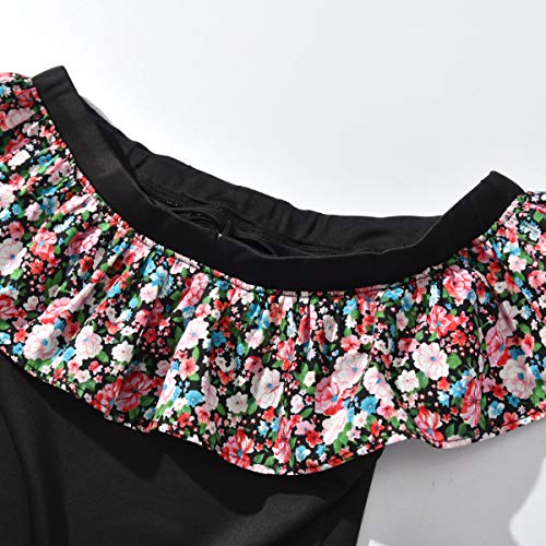 PoonStyling Traje de baño de una pieza para niñas pequeñas con volantes hawaianos para la playa, para niños (edad: 2-6 años) Negro Negro ( 130 cm(6-7 años)