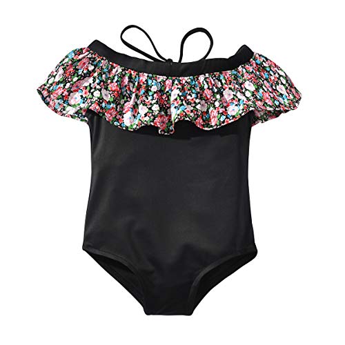 PoonStyling Traje de baño de una pieza para niñas pequeñas con volantes hawaianos para la playa, para niños (edad: 2-6 años) Negro Negro ( 130 cm(6-7 años)