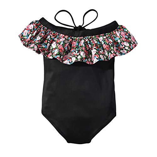 PoonStyling Traje de baño de una pieza para niñas pequeñas con volantes hawaianos para la playa, para niños (edad: 2-6 años) Negro Negro ( 130 cm(6-7 años)