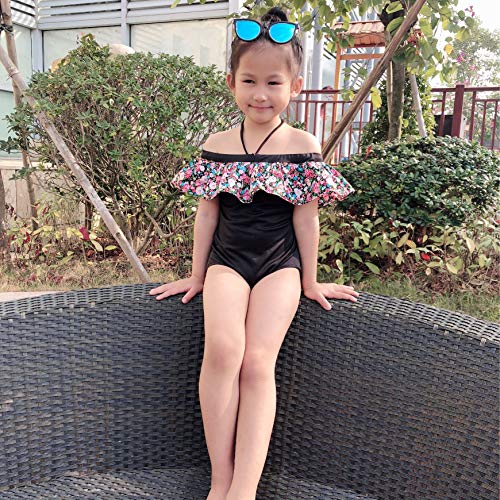 PoonStyling Traje de baño de una pieza para niñas pequeñas con volantes hawaianos para la playa, para niños (edad: 2-6 años) Negro Negro ( 130 cm(6-7 años)