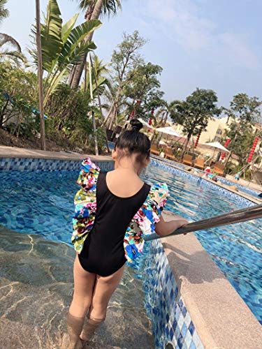 PoonStyling Traje de baño de una pieza para niñas pequeñas, traje de baño hawaiano con volantes para playa para niños (edad: 2-6 años) Negro Negro ( 90 cm(2-3 años)