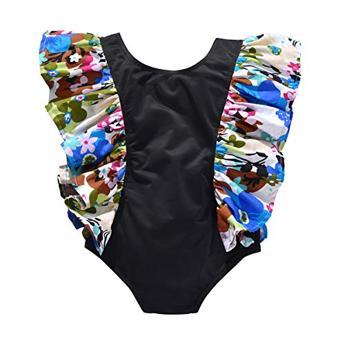 PoonStyling Traje de baño de una pieza para niñas pequeñas, traje de baño hawaiano con volantes para playa para niños (edad: 2-6 años) Negro Negro ( 90 cm(2-3 años)