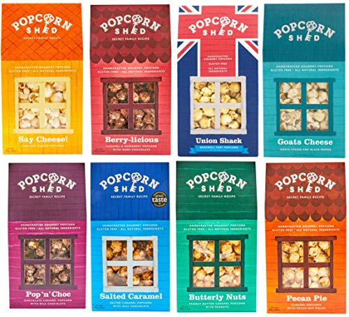 Popcorn Shed 8 Selection Pack - El regalo perfecto de palomitas de maíz - Popcorn Taster Pack | Snacks naturales, sin gluten y vegetarianos