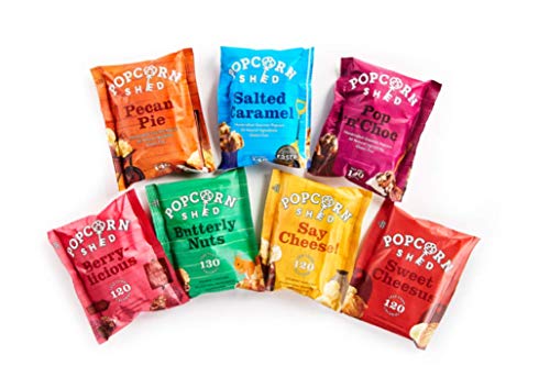 Popcorn Shed’s Paquete de selección de degustación de palomitas gourmet (paquete de 7): el regalo perfecto para palomitas de maíz | Snacks naturales, sin gluten y vegetarianos