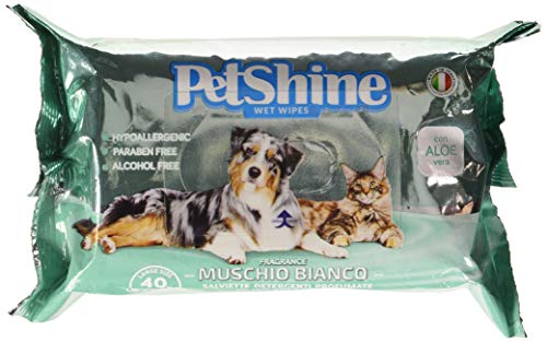 PORRINI Toallitas Higiene para Perro y Gato,Musgo Blanco Aloe, 40 uds, Perro