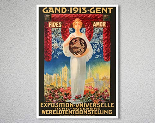 Póster vintage de Gand 1913, diseño de la exposición de gent Universelle, belgique, sin marco, lienzo – cita motivacional para la pared, impresión de decoración del hogar