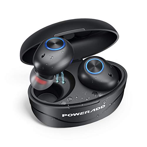 POWERADD Auricular Bluetooth True Wireless Bluetooth 5.0 Auriculares Caja de Carga Auriculares inalámbricos Bluetooth con Carga Rapida Resistente al Agua con Caja de Carga-Negro