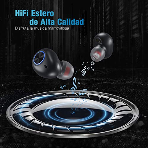 POWERADD Auricular Bluetooth True Wireless Bluetooth 5.0 Auriculares Caja de Carga Auriculares inalámbricos Bluetooth con Carga Rapida Resistente al Agua con Caja de Carga-Negro