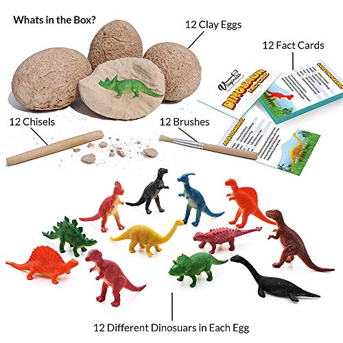 PowerKing Huevos de Dinosaurio, 12 PCS Huevos de Dinosaurio jurásicos únicos Excavan y descubren Kits para niños Fiesta de Pascua Arqueología Paleontología Regalo de Ciencia educativa