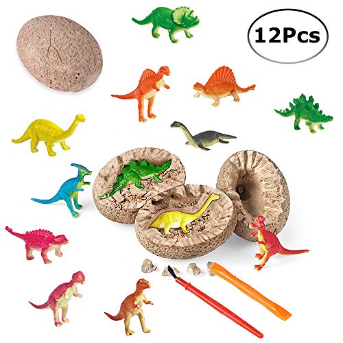 PowerKing Huevos de Dinosaurio, 12 PCS Huevos de Dinosaurio jurásicos únicos Excavan y descubren Kits para niños Fiesta de Pascua Arqueología Paleontología Regalo de Ciencia educativa