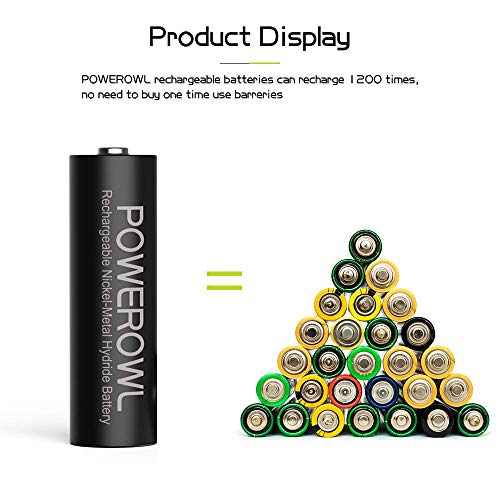 POWEROWL Cargador de Pilas AA, AAA con 8 Unidades de AA 2800mAh Ni-MH Pilas Recargables con Luces LED(Carga rápida USB, Ranura Independiente)