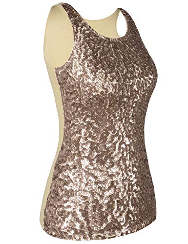 PrettyGuide Mujeres Brillar Lentejuela Embellecido Camiseta Sin Mangas Tops Chaleco XL(=Aisan XXL),Champán