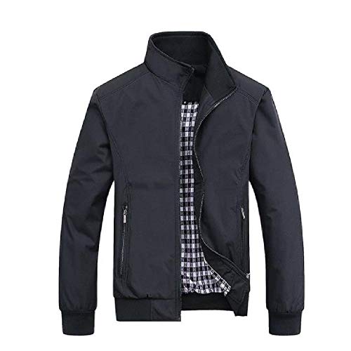 Primavera otoño casual sólido Moda Slim Bomber chamarra de béisbol para hombres chamarra de béisbol Negro Negro ( XXL