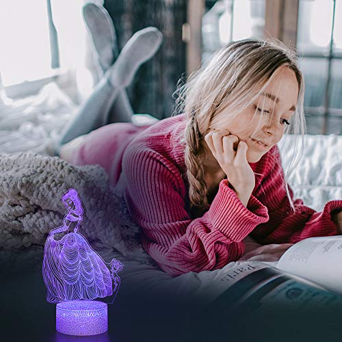 Princesa Luz de Noche para Niños, Luces de Lámpara de Ilusión 3D, Lámpara de Nnoche Cambiante de 16 Colores, Regalos de Vacaciones y Cumpleaños para Niños, Niñas y Adultos
