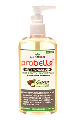 Probelle Jabón antifúngico de cártamo y aceite de coco puro con protección antimicrobiana. Ayuda a las áreas de la piel afectadas. 9.5 oz / 280 ml