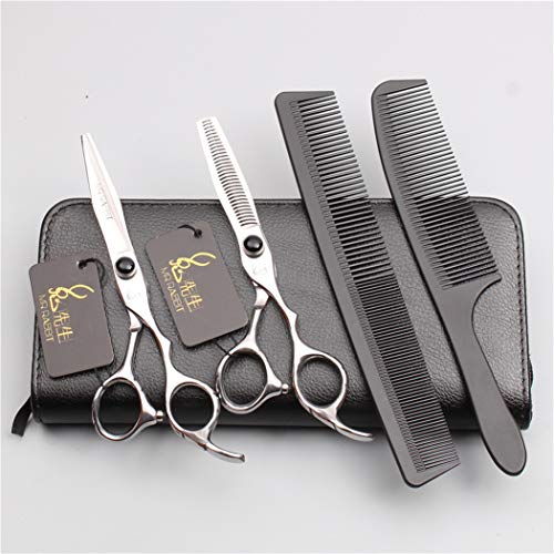 Profesional diestros tijeras de peluquería Juego de 6,0 pulgadas de alta Fin del peluquero adelgazamiento por corte de acero 440C para adultos Inicio del corte de pelo herramienta del(Silver 4 piezas)