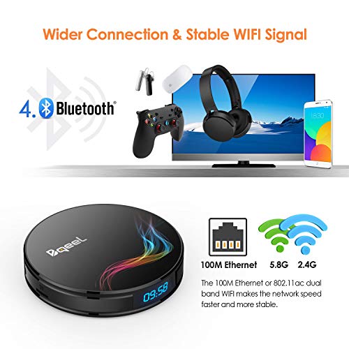 【Promoción】 Android TV Box - Bqeel Android 10.0 TV Box 4GB+64GB Amlogic S905X2 Quad Core Arm Cortex A53 con Dual-WiFi 2.4GHz/5.8GHz, BT 4.0, 4K*2K UHD H.265, USB 3.0 Smart TV Box