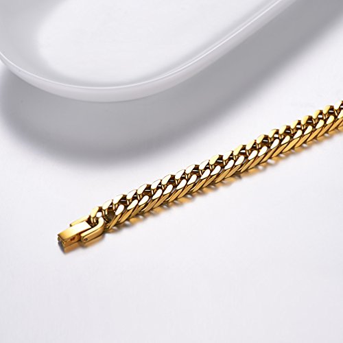 PROSTEEL Joyería Pulsera de Hombre Pulsera para Hombre 21cm de Cadena Cubana de Acero Inoxidable Brazalete Metal de Hombre (8mm, Dorado)