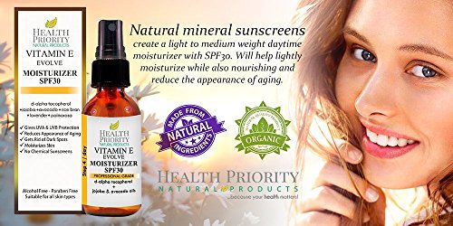 Protector hidratante natural con vitamina E + SPF 30. Protector solar hidratante, diario, no graso, perfecto para la cara y como base de maquillaje.