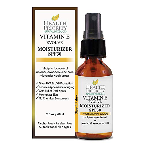 Protector hidratante natural con vitamina E + SPF 30. Protector solar hidratante, diario, no graso, perfecto para la cara y como base de maquillaje.