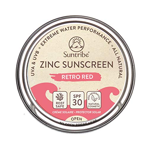 Protector Solar Natural de Zinc Cara & Deporte Suntribe - FPS 30 - Biodegradable/Reef Safe - Òxido de Zinc (Filtro UV mineral) - Muy Resistente al Agua - 4 Ingredientes - ROJO RETRO (45 g)