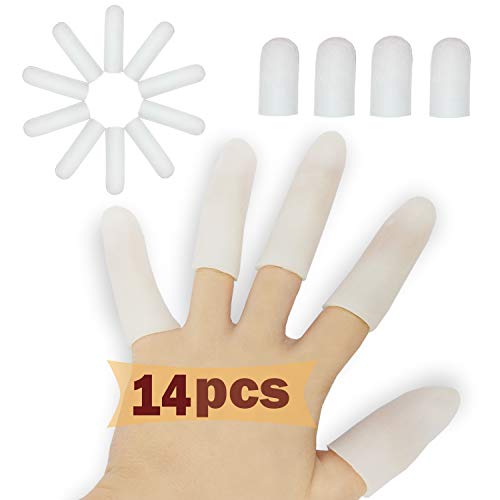 Protectores de dedos de gel (14 piezas), Nuevo Material, Mangas de dedo, Ideal para gatillo de dedo, mano Eczema, dedo agrietado, dedo artritis y mucho más.(Blanco)