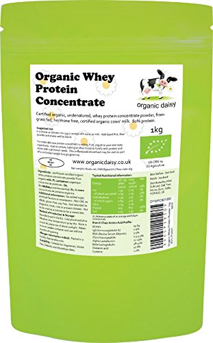Proteina Organica Polvo 1kg de Suero de Leche Bio Neutro sin Sabor sin Gluten sin Soja Whey Protein Concentrate Powder Organic Daisy 1000g