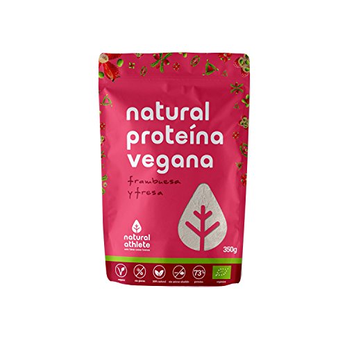 Proteína Vegana BIO Fresa y Frambuesa Natural Athlete 72% Proteína, 100% Natural Sin Azúcar Añadido, Sin Gluten, Sin Lactosa -350g