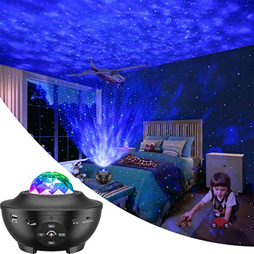 Proyector de Luz Estelar, LED de Luz Nocturna Giratorio, Lámpara de Nocturna Estrellas, 10 Modos Proyector LED Color Reproductor de Música, con Bluetooth/Temporizador/Remoto