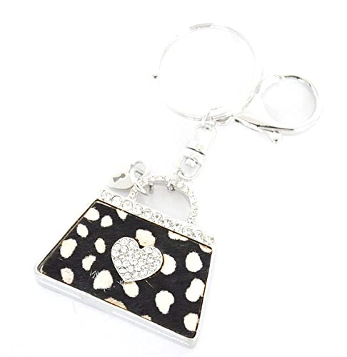 PT260-Llavero, diseño de joya Bolsa Bolsa de forma de trapecio, diseño de Animal, color negro/blanco con contorno de moda con diseño de brillantes, color plata
