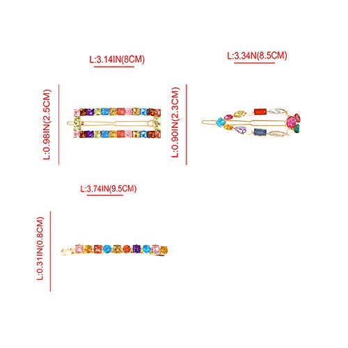 Puchika - 3 horquillas de pelo multicolor, piedras preciosas para niñas, con chapado en oro de 18 quilates, para fiestas, bodas y Navidad