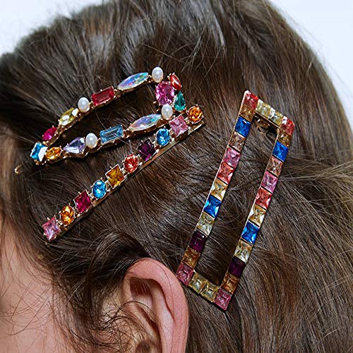 Puchika - 3 horquillas de pelo multicolor, piedras preciosas para niñas, con chapado en oro de 18 quilates, para fiestas, bodas y Navidad