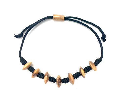 Pulsera bagusto con lentes redondas de madera de olivo de 10 mm, hecha a mano en Mallorca, producto natural y flexible