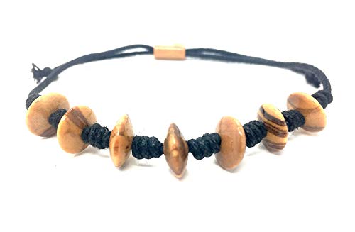 Pulsera bagusto con lentes redondas de madera de olivo de 10 mm, hecha a mano en Mallorca, producto natural y flexible