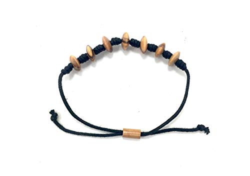 Pulsera bagusto con lentes redondas de madera de olivo de 10 mm, hecha a mano en Mallorca, producto natural y flexible
