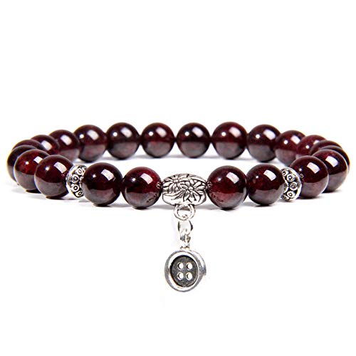 Pulsera De Piedra Brazaletes Muñequera,Diseño De Moda Botón Redondo Máquina De Coser Colgante Charm Pulsera Hecha A Mano Brazalete De Cuentas De Granate Natural Para Mujeres Hombres Joyería De Ch