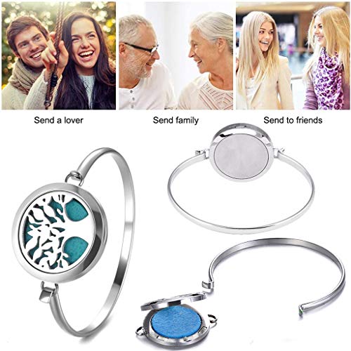 Pulseras de Aromaterapia La aromaterapia 30mm pulsera Árbol de la Vida con patrón 5pcs pads de aceite regulable pulsera Aceite esencial difusor brazalete for chicas, mujeres, novia del regalo del día