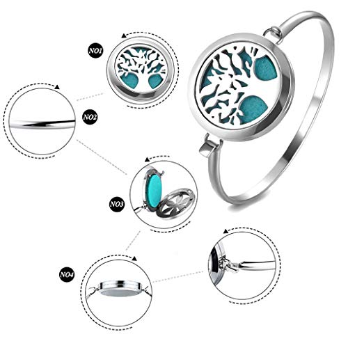 Pulseras de Aromaterapia La aromaterapia 30mm pulsera Árbol de la Vida con patrón 5pcs pads de aceite regulable pulsera Aceite esencial difusor brazalete for chicas, mujeres, novia del regalo del día
