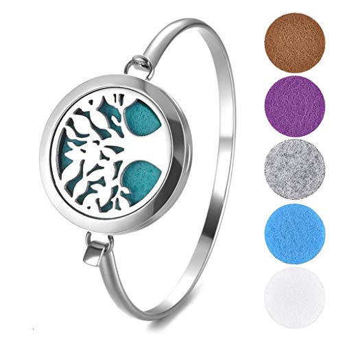 Pulseras de Aromaterapia La aromaterapia 30mm pulsera Árbol de la Vida con patrón 5pcs pads de aceite regulable pulsera Aceite esencial difusor brazalete for chicas, mujeres, novia del regalo del día