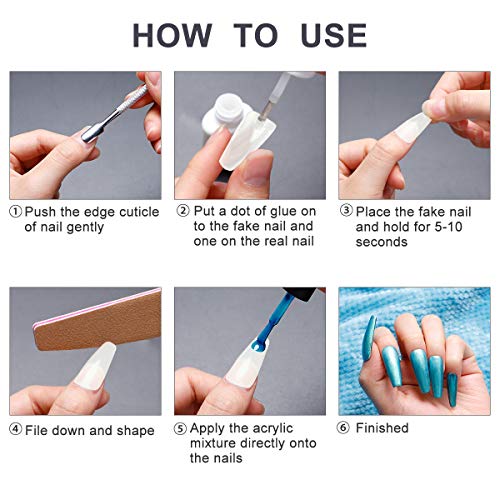 Puntas de uñas acrílicas 500 piezas - Puntas de uñas falsas de cubierta completa con forma de bailarina larga natural - Puntas de uñas postizas artificiales de 10 tamaños (Natural)