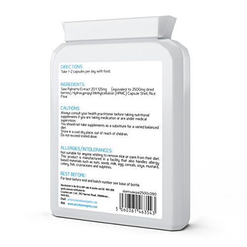 Pure Wild Saw Palmetto - Suplemento alimenticio producido exclusivamente a partir de bayas silvestres puras con extracción de alta presión para una retención máxima de nutrientes, 2500 mg 90 Cápsulas